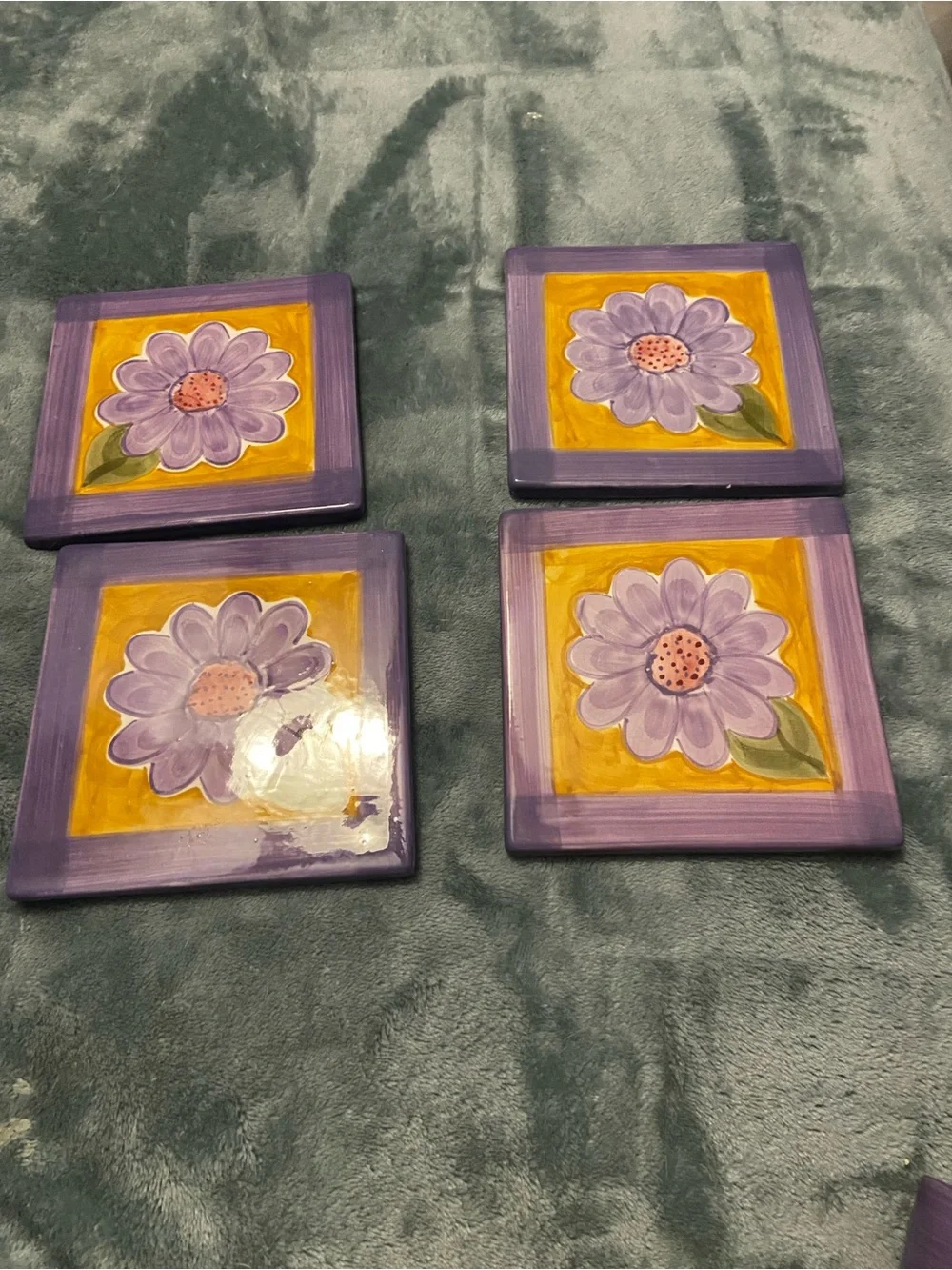 Classified Purple and Yellow Floral Ceramic Mug and Coaster Set - 4pc